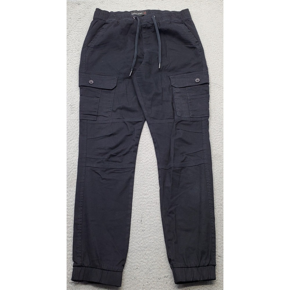 Vertical Sports Jogger Pants Mens Medium Black Cargo Pockets Stretch Drawstring